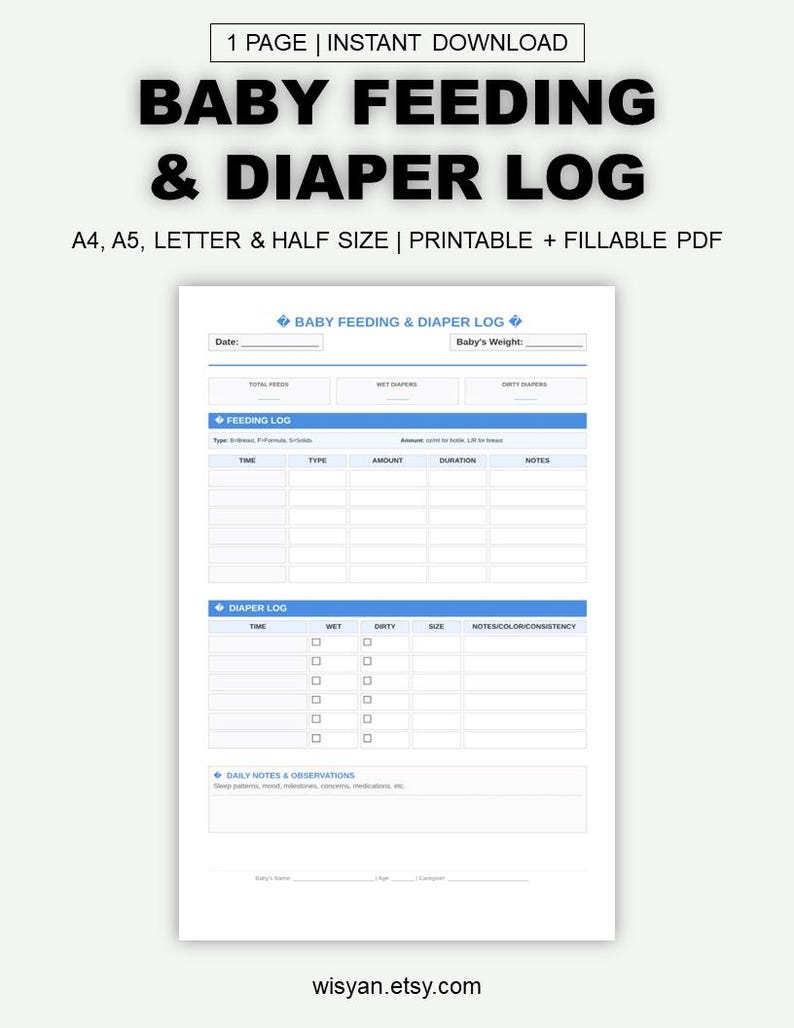 Baby Feeding & Diaper Log | Printable Daily Infant Tracker ...