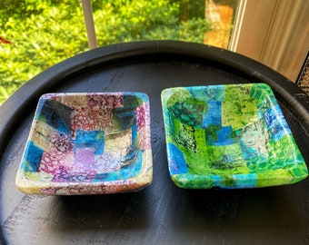 Small Colorful Square Bowl in Boho Eclectic Patchwork Design
