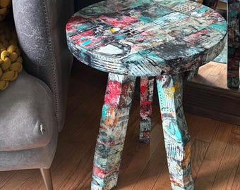 Eclectic Grunge Accent Table 21 x 15 inches