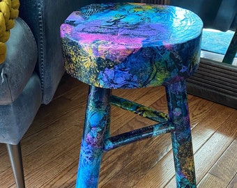 Boho Stool in Colorful Patchwork Design