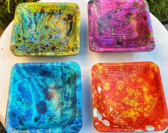 Colorful Eclectic Small Square Bowls | Abstract Design Decorative Bowls for Home or Office
