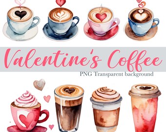 Valentinstag Kaffee PNG Bundle Aquarell Zeichnung Clipart .png digitaler Download Sublimation