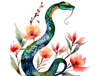 Jahr der Schlange Chinesisches Neujahr 2025 Aquarell Png Clipart digitaler Download Sublimation