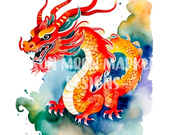 Jahr des Drachen Chinesisches Neujahr 2024 Aquarell Png Clipart digitaler Download Sublimation