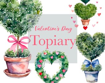 Topiary Valentinstag Herz Bundle Aquarell Zeichnung Clipart .png digitaler Download Sublimation Grünpflanzen Liebhaber Pflanzen