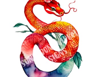 Jahr der Schlange Chinesisches Neujahr 2025 Aquarell Png Clipart digitaler Download Sublimation