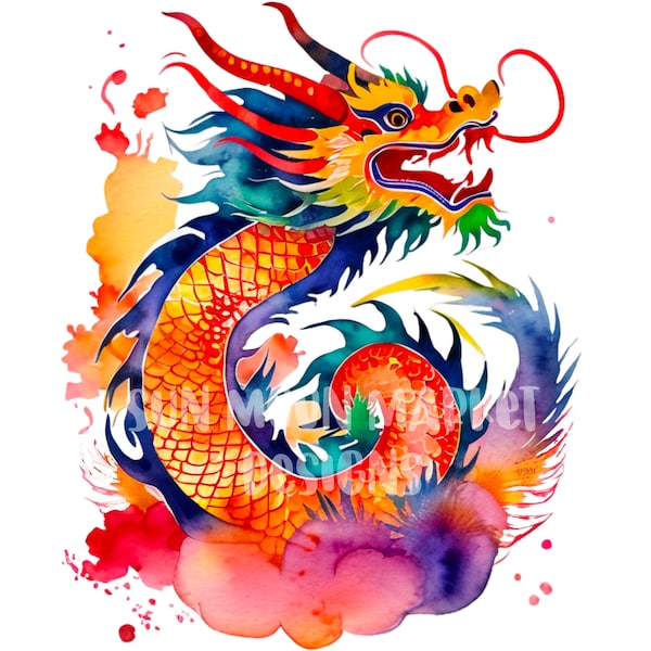 Year of the Dragon Chinese New Year 2024  watercolor png clipart digital download sublimination