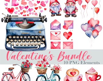 Valentinstag Bundle Aquarell Zeichnung Clipart .png digitaler Download Sublimation