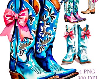 Stiefel mit Bögen png kokett westlich Aquarell weich Mädchen Clipart digitale Sublimation