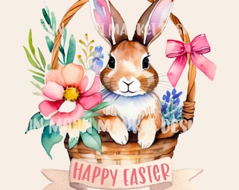 Osterhase Korb Eier png Blumen Aquarell Zeichnung Clipart .png digitaler Download Sublimation Frühling