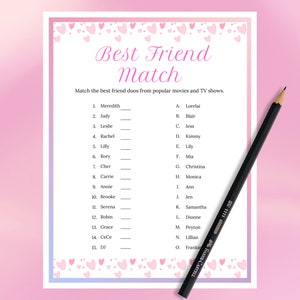 Bester Freund Match, Galentines Day Party Spiel, druckbare Spiele Bundle, Galentines Spiele für Jugendliche, Galentines Spiele