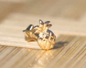 14K Gold Pineapple Earrings: Tiny Fruit Cartilage Piercing
