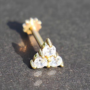 Trio diamantmodel - 14K massief gouden piercing, tragus, stud piercing, gouden stud oorbellen, kraakbeen, helix, cadeau voor hem, sieraden kunst