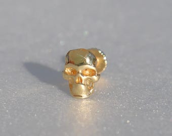 14 K Gold Tragus Piercing, Micro  Earring, Gothic Cartilage Jewelry, Minimalist Skull Helix Stud
