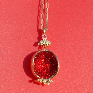 Pomegranate Necklace, 14 Carat Gold Plated, Handmade, Pomegranate Design Necklace, Fertility Food Necklace, personalized necklace gift