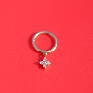 Aro de flor de piedra - Piercing de oro macizo de 14 quilates, para trago, tornillo y tabique. Joyas artísticas, regalos para niños, aretes, regalo de Galentine, clicker.