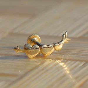 14K Solid Gold Heart Helix Piercing: Tragus Earring