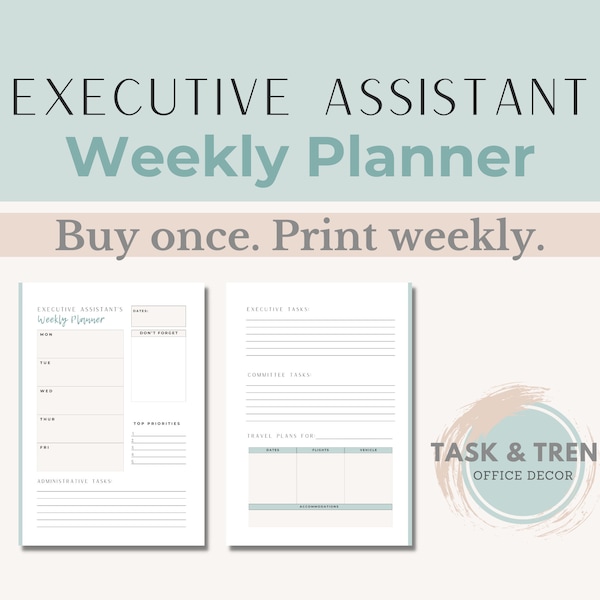 Executive Assistant Weekly Planner Template Assistants to Organize Executive Schedule Daily Planner Assistant Gift Administrative Assistant