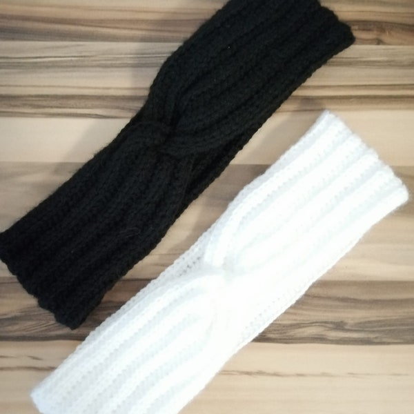 Gestrickte Kopfband/Haarband/Knotenhaarband/Damenhaarband Weiß/Schwarz