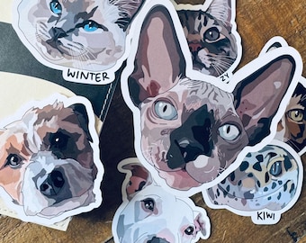 Custom Pet Portrait Sticker – Hand-Drawn and Personalised | Cat & Dog Lover Gift | Pet Stickers for Laptops, Journals and More