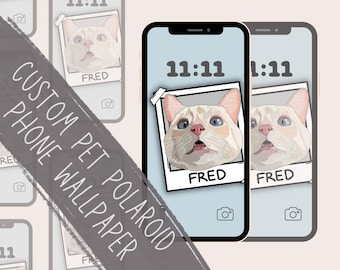 Papier peint Polaroid pour téléphone portable personnalisé – dessiné à la main et personnalisé | Téléchargement numérique pour les amoureux des chats et des chiens