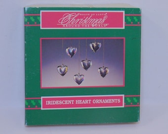 1994 Décorations de coeurs irisés Noël du monde entier, lot de 5 décorations