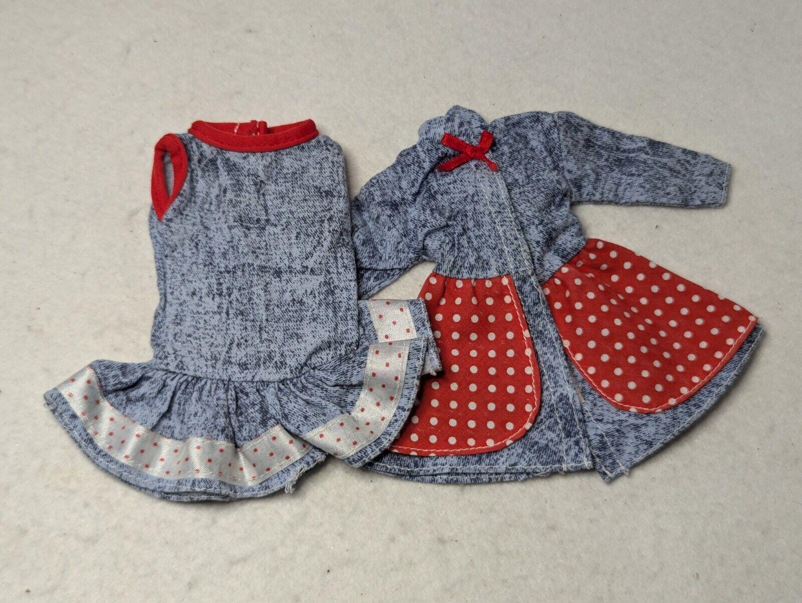 Barbie Vintage 1990 Acid Wash Denim Dresses Red White Polka Dots Red Bow # 8750