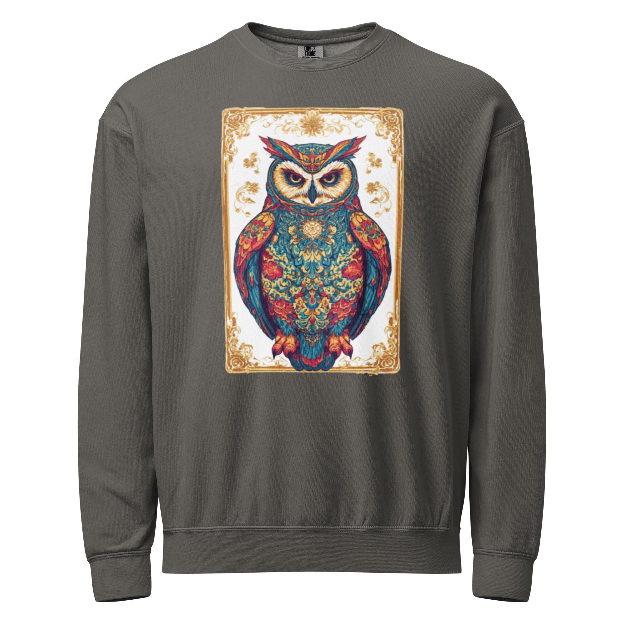 Fleece crewneck sweatshirt - Ornate Colorful Mysterical Owl