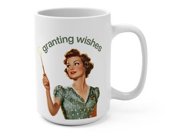 Retro Witch Coffee Mug, 15oz Ceramic, 1960s Retro Housewife Art