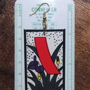 Red Tanzaku (Iris) Hanafuda Earring (1) ~ Real Hanafuda Cards, Water-resistant, Demon Slayer Inspiration, Gold-Plated Brass Hook