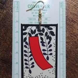 Red Tanzaku (Wisteria) Hanafuda Earring (1) ~ Real Hanafuda Cards, Water-resistant, Demon Slayer Inspiration, Gold-Plated Brass Hook