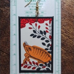 Boar Hanafuda Earring (1) (Bush Clover) ~ Real Hanafuda Cards, Water-resistant, Demon Slayer Inspiration, Gold-Plated Brass Hook