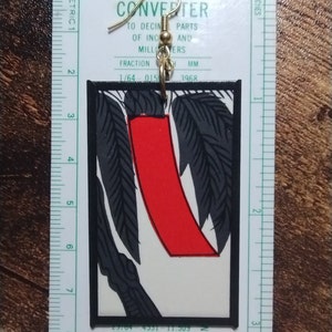 Red Tanzaku Hanafuda Earring (1) (Willow) ~ Real Hanafuda Cards, Water-resistant, Demon Slayer Inspiration, Gold-Plated Brass Hook