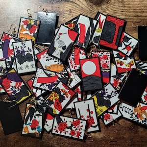 48 Hanafuda Earrings Set + Extras ~ Real Hanafuda Cards, Water-resistant,  Demon Slayer Inspiration, Gold-Plated Brass Hook