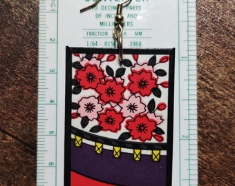 Curtain Hanafuda Earring (1) (Sakura) ~ Real Hanafuda Cards, Water-resistant, Demon Slayer Inspiration, Gold-Plated Brass Hook