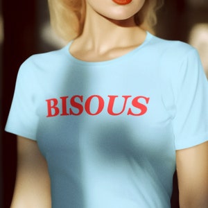 Camiseta "Bisous", palabras en francés, inspirada en Anthropologie, besos, idioma francés, camiseta con refrán francés, camiseta "Besos franceses en París", Anthropologie