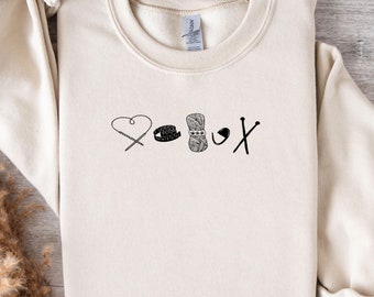 Embroidered Knitting Supplies Sweatshirt, Knitting Sweatshirt, Knitting Lover Gift Knitting Gifts Gift Yarn Sweatshirt Yarn Lover Sweatshirt