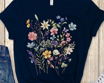 Wild Flowers T-shirt, Vintage Botanical Tee, Pastel Floral Nature T-shirt, Garden Lover Tee, Flower Lover Shirt, Wildflowers Cottagecore Tee