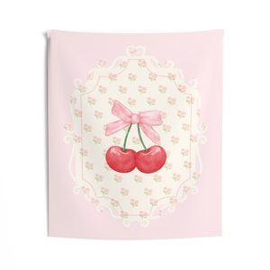 Coquette Tapestry, Coquette Wall Art, Coquette Room Decor, Coquette Wall Banner, Pink Roses Tapestry, Pink Bow Tapestry, Large Tapestry