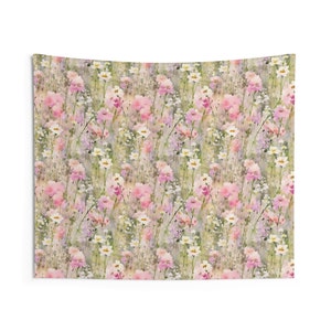 Wildflowers Tapestry, Pink Flowers Tapestry, Flower Tapestry, Floral Tapestry, Pink Tapestry, Pink Floral Tapestry, Cottagecore Tapestry