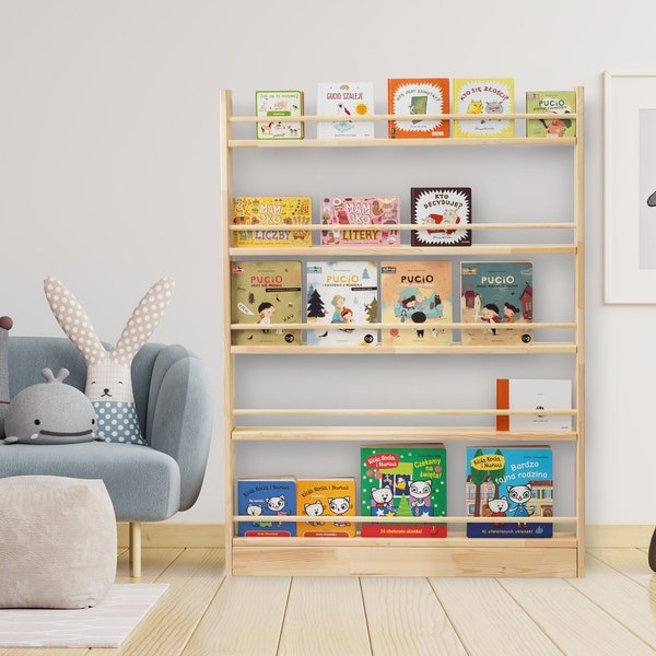 Wall Mounted Large Shelf for 3,4 or 5 Shelves, Montessori Children's Room, Book Organizer Wood Shelf, Modern Bookshelf Book Display Bookcase
