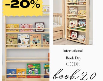 Scaffale grande a parete per 3,4 o 5 ripiani, cameretta per bambini Montessori, scaffale in legno per organizer per libri, libreria moderna per esposizione di libri