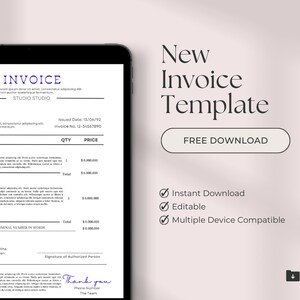 Editable Invoice Template, Custom Order Form, Small Business Printable, Modern Invoice, Instant Download