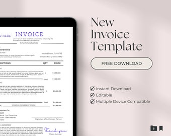 Editable Invoice Template, Custom Order Form, Small Business Printable, Modern Invoice, Instant Download