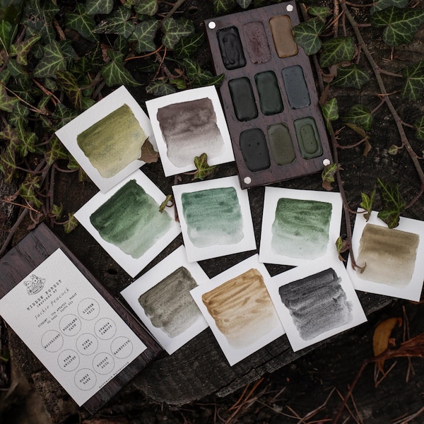 Forest-Inspired Handmade Watercolor Palette | Artisan Natural Pigments “Hidden Forest” Handmade Paints in Forest Shades Limited Edition