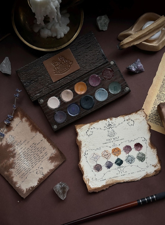Handmade Watercolor Set Earthy Tone Granulating Paint Foxy Wolf Tijana Lukovic Limited Edition Wooden Box Gift for Artist