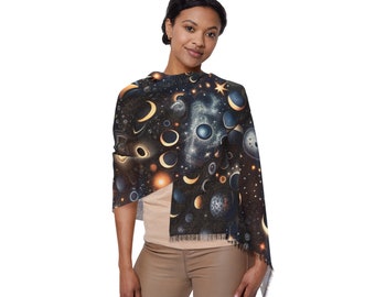 Solar Eclipse Planetary Scarf : Celestial Detail Wonder Shawl - Moon & Sun Dance Design Festival Gear Electronic Music