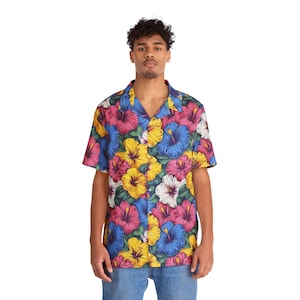 Pacific Bloom: Bright Floral Hawaiian Shirt - Summer Fun Sunny Skies Vacation Gift for Him