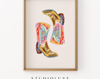 Coastal Cowgirl Boots Print: Colorful Western Wall Art (Digital Download)
