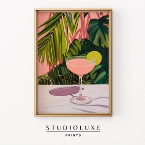 ピンクのマルガリータプリント、バーカープリント、フードウォールアート、カラフルな印刷可能なアート、トレンディなアパートの装飾、トロピカルウォールアート、デジタルプリント